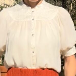 Vintage White Blouse with Lace Collar